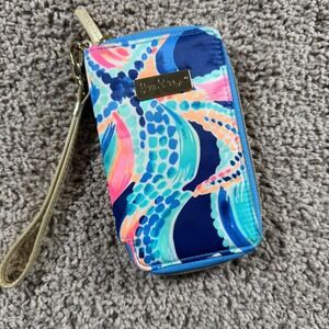 Lilly Pulitzer Wristlet Wallet Pouch card holder Zip Around pure bag clutch blue